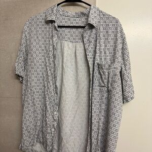 Men’s Geometric Button Up Shirt - Large - White 100% Viscose